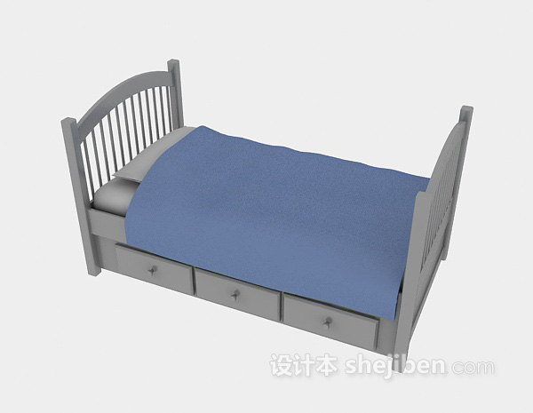 现代风格木质儿童床3d模型下载