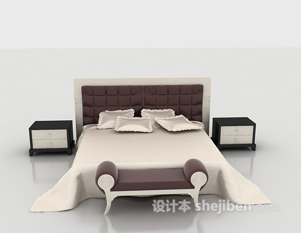 现代风格现代风格双人床3d模型下载