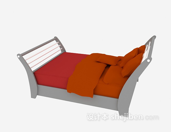 现代风格实木单人床3d模型下载