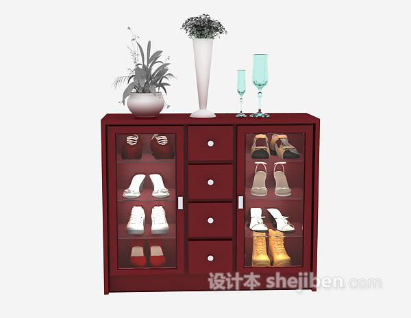 现代风格红色鞋柜3d模型下载