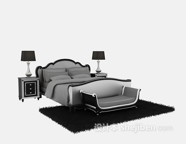 免费欧式木质床3d模型下载