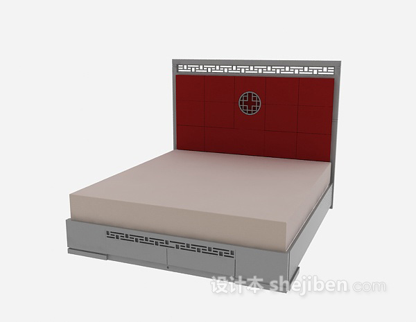 中式风格中式单人床3d模型下载