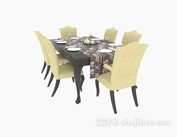 免费家居实木餐桌椅组合3d模型下载