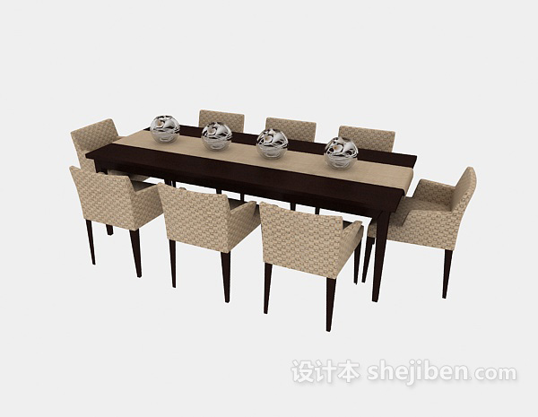 东南亚风格家庭简约餐桌3d模型下载