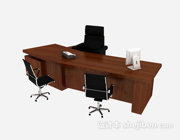 免费现代棕色实木办公桌3d模型下载