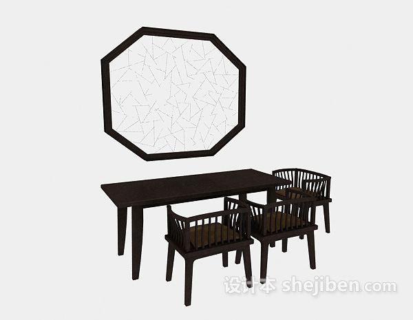 免费中式简约桌椅组合3d模型下载