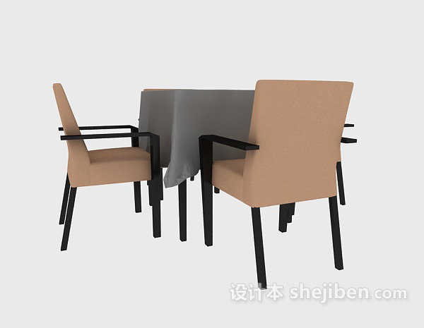 东南亚风格实木四人桌椅组合3d模型下载