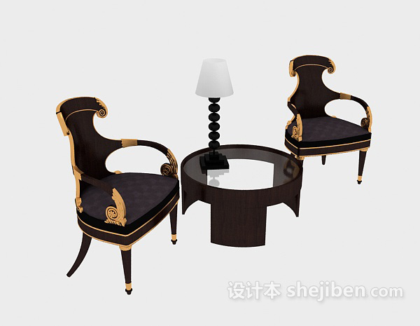 美式实木休闲桌椅3d模型下载