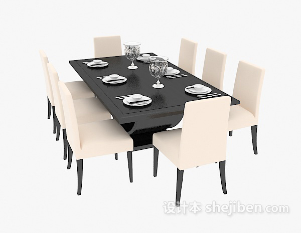 免费地中海简约餐桌餐椅3d模型下载