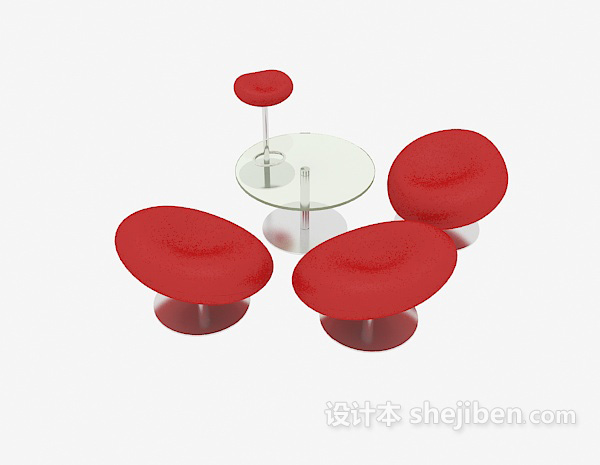 现代红色休闲桌椅3d模型下载