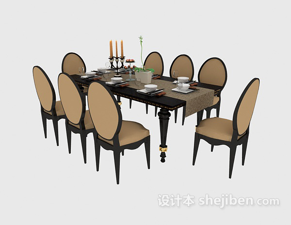 免费精致美式餐桌3d模型下载