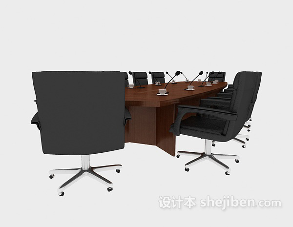 办公会议实木桌椅3d模型下载