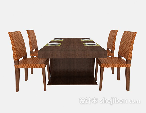 中式风格新中式餐桌餐椅3d模型下载