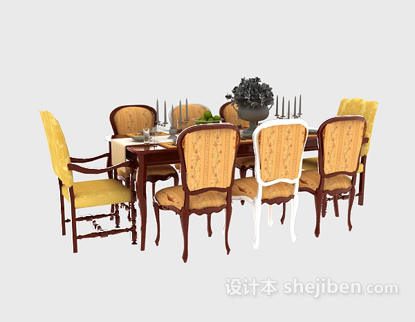 欧式风格豪华欧式餐桌椅3d模型下载