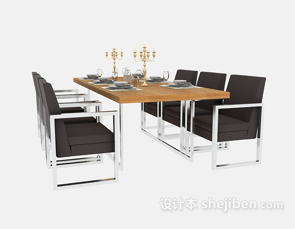 免费现代实木休闲桌椅组合3d模型下载