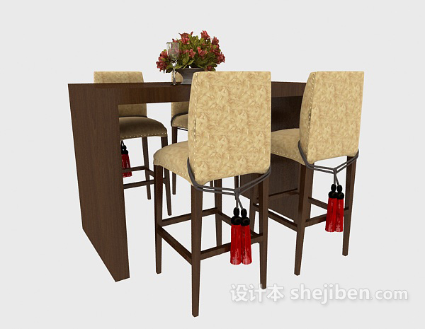传统精致桌椅组合3d模型下载