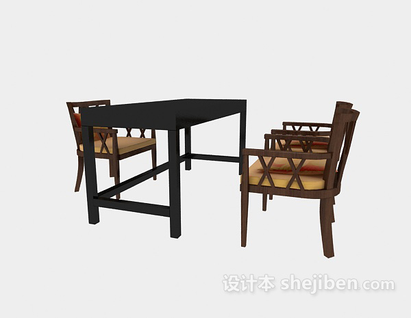 东南亚风格实木家具桌椅3d模型下载