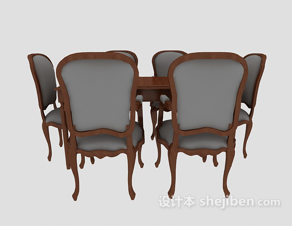 欧式风格欧式实木桌椅组合3d模型下载