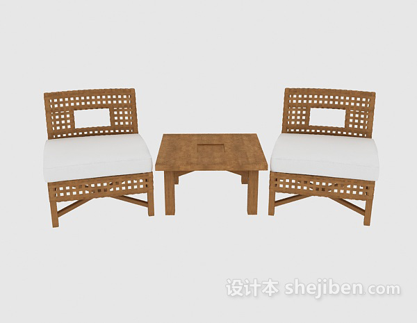 田园风格单人实木沙发椅3d模型下载