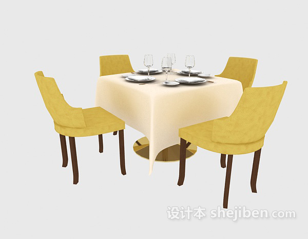 现代风格简约餐桌餐椅组合3d模型下载