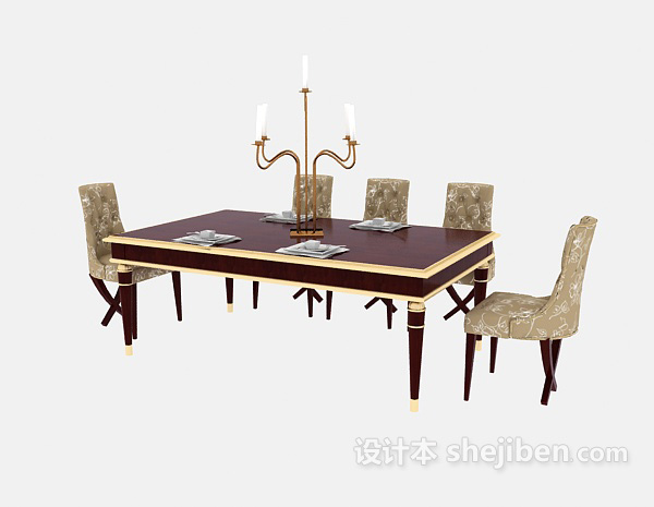 免费美式实木餐桌餐椅3d模型下载