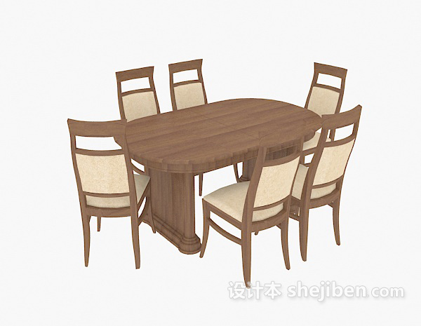 免费椭圆桌椅组合3d模型下载