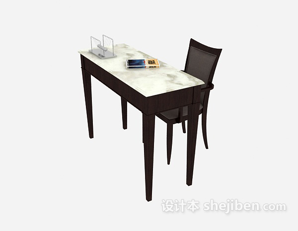 简约实木书桌椅3d模型下载