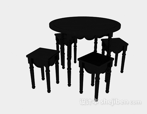 美式黑色实木桌椅3d模型下载