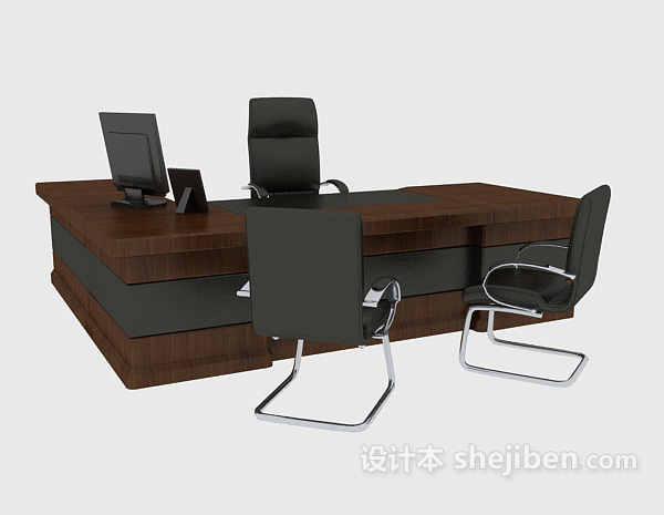 长条实木办公桌3d模型下载