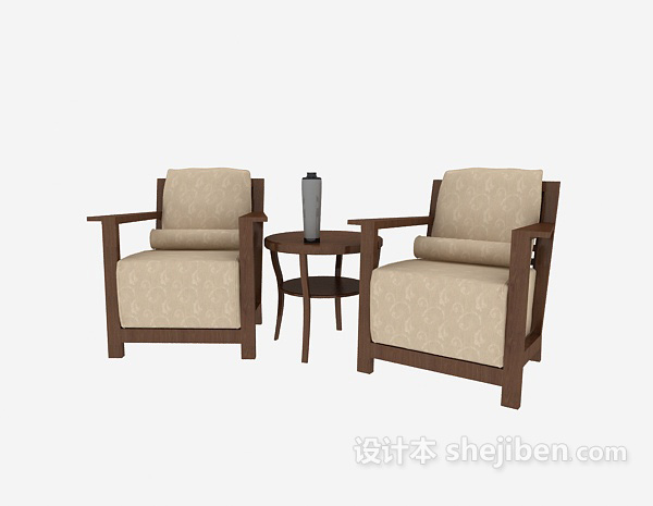 免费中式棕色单人沙发3d模型下载