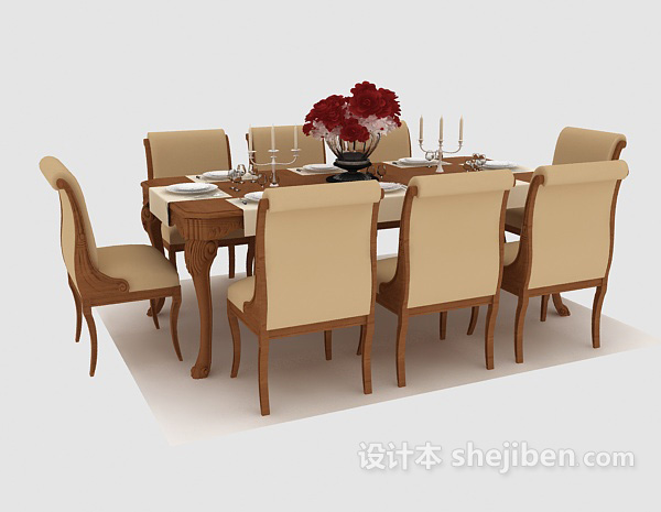 田园风格餐桌椅3d模型下载