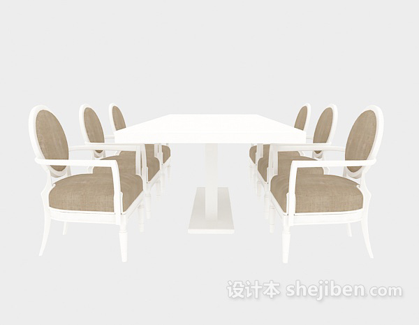 地中海风格家居实木餐桌餐椅3d模型下载