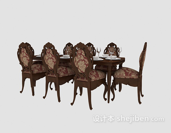 欧式风格欧式豪华实木餐桌3d模型下载