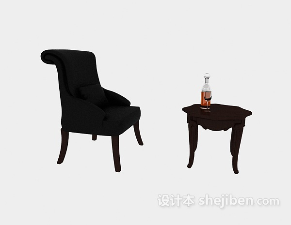 棕色实木家居椅3d模型下载