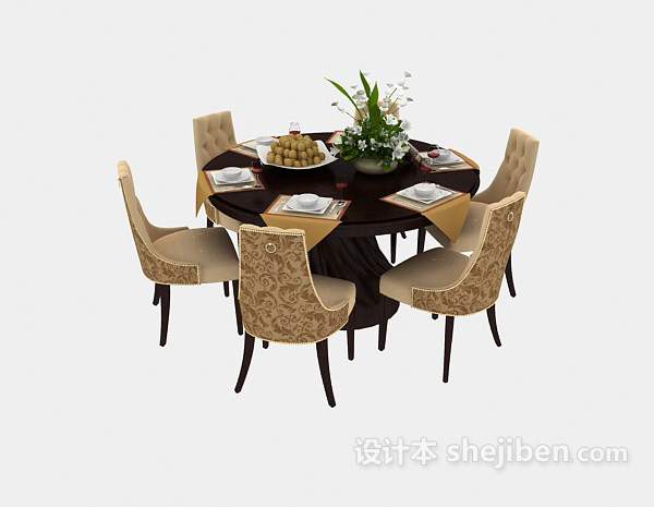 欧式风格欧式六人圆形餐桌3d模型下载