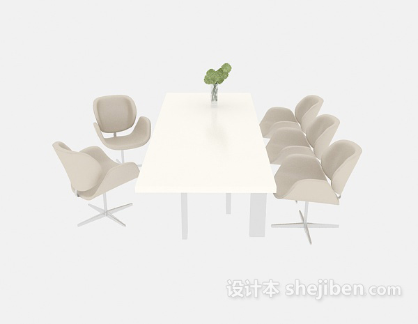 现代风格白色会议桌3d模型下载