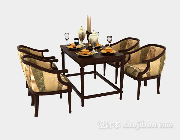 免费实木豪华餐桌椅3d模型下载