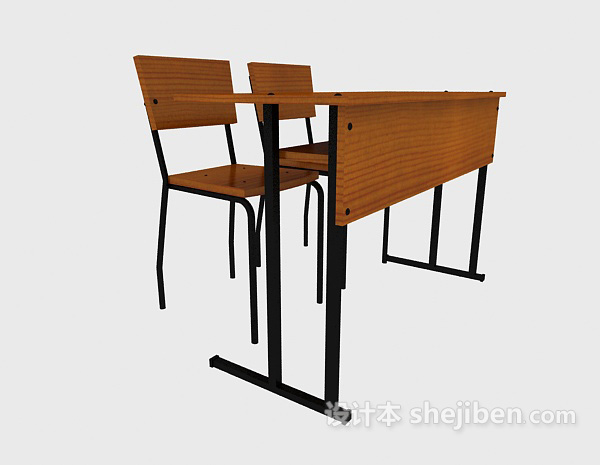 学校书桌组合3d模型下载