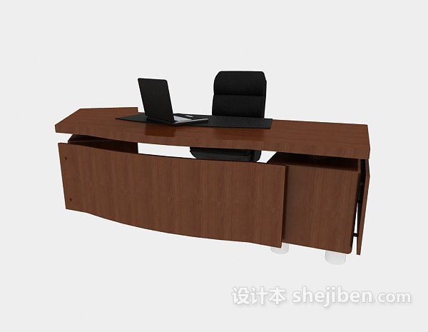 免费实木棕色办公桌3d模型下载