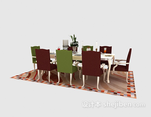 免费精致家庭餐桌3d模型下载