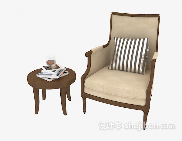 地中海风格实木休闲椅、边桌组合3d模型下载