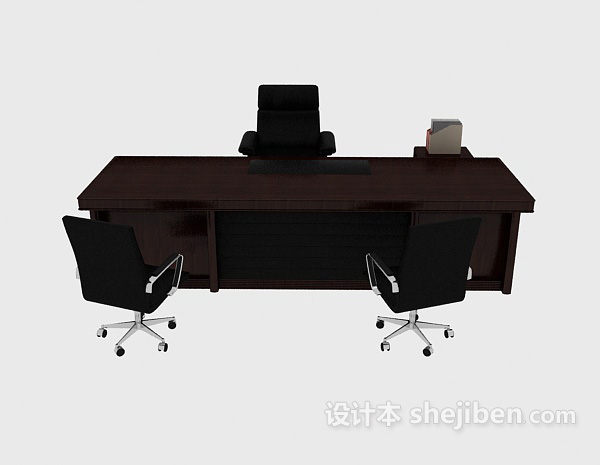 现代风格棕色实木办公桌椅3d模型下载
