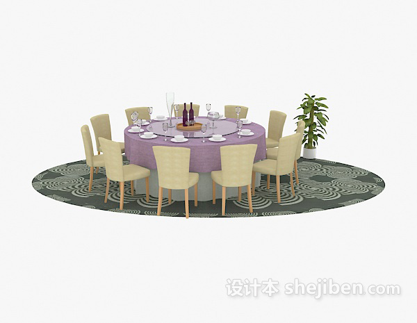 地中海风格圆形餐桌椅组合3d模型下载