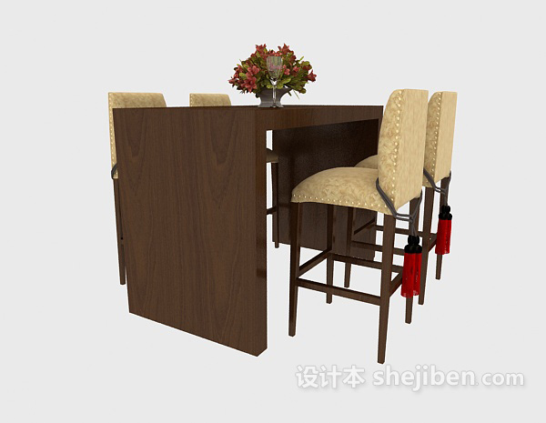 免费传统精致桌椅组合3d模型下载