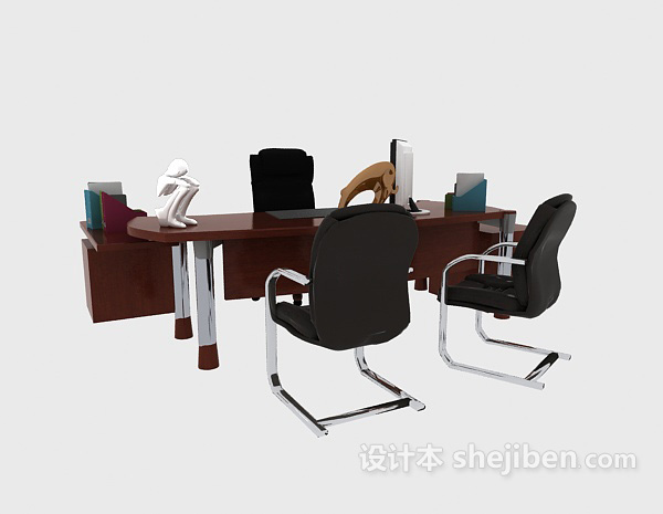 免费实木办公桌椅3d模型下载
