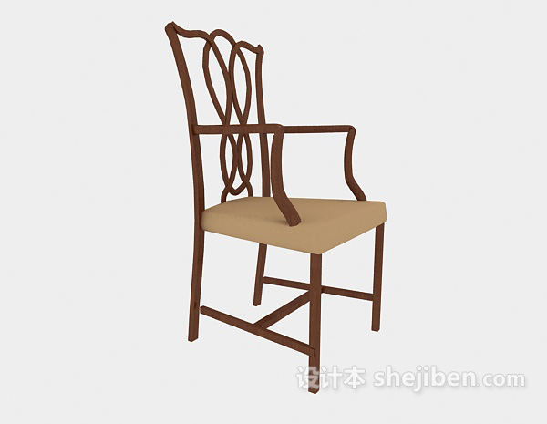 中式实木靠背餐椅3d模型下载