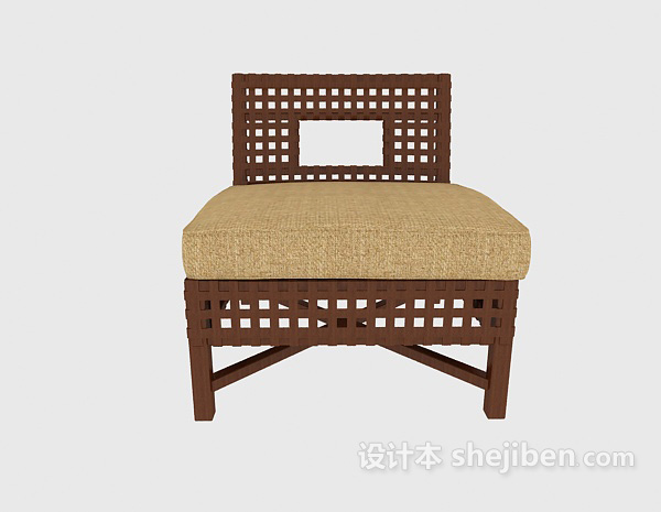 中式风格中式棕色休闲椅3d模型下载