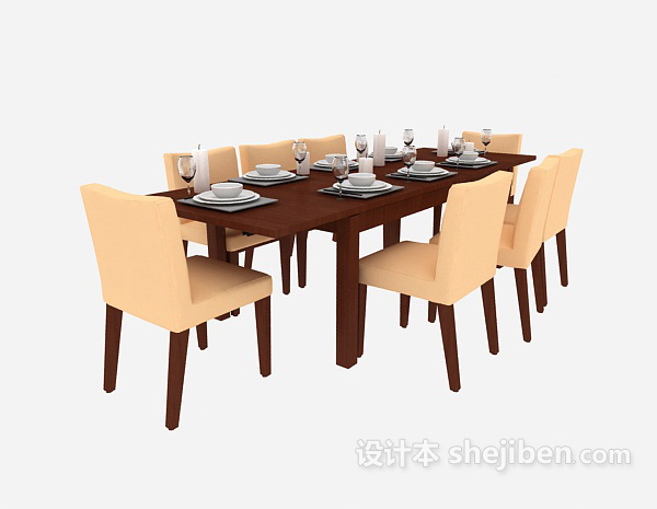 简约美式家居餐桌3d模型下载