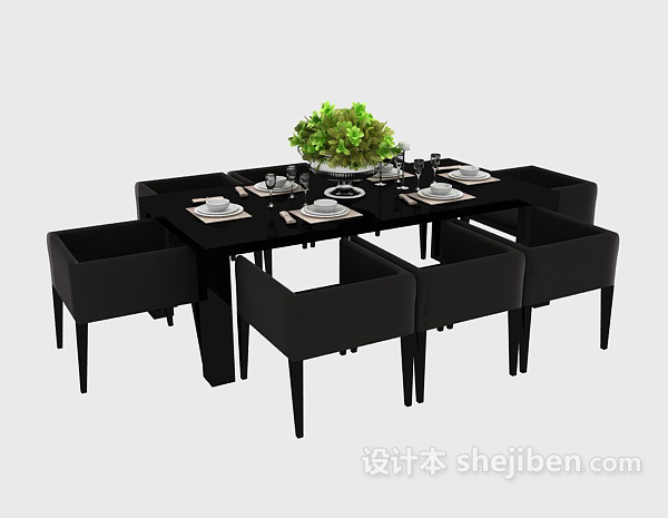 免费黑色简约餐桌椅3d模型下载