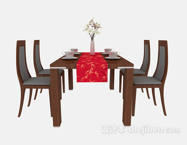 东南亚风格酒店餐桌椅组合3d模型下载